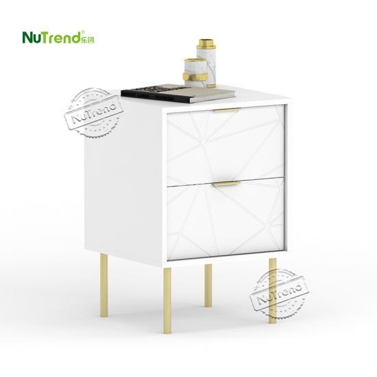 wholesale White Small 2 Drawer Gold Metal Leg Nightstand Bedside Table With Storage Supplier China		