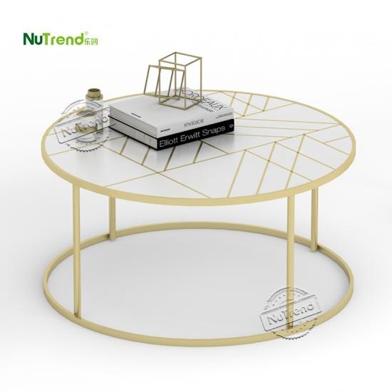 Fournisseur de meubles de table basse de cocktail à cadre en métal doré et blanc en Chine